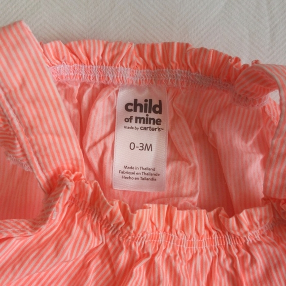 child of mine neon peach striped cotton romper playsuit 0-3 months baby girl - Picture 4 of 6